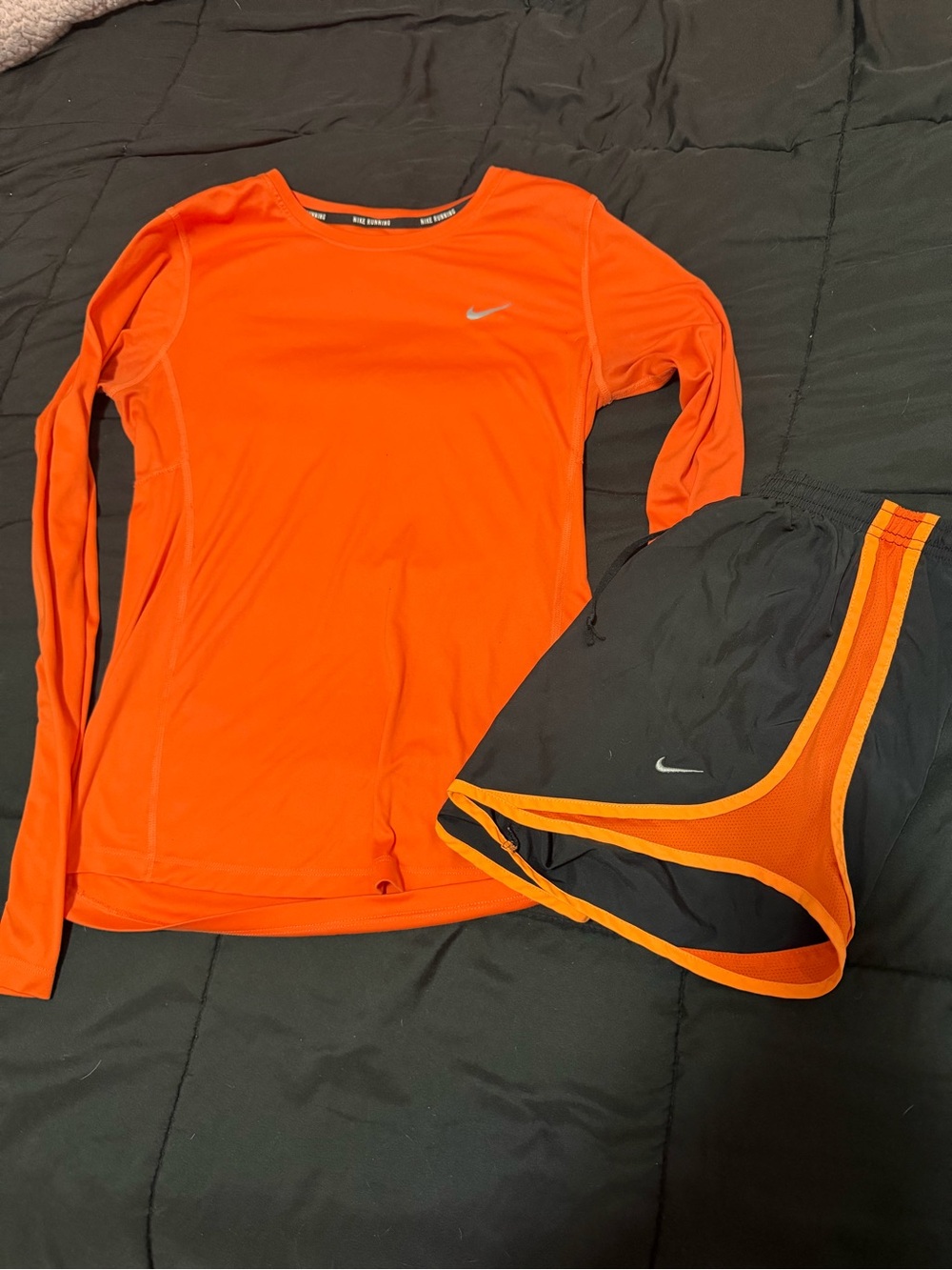 Nike Orange Long Sleeve Top with Black & Orange Trim Shorts - Picture 2 of 5